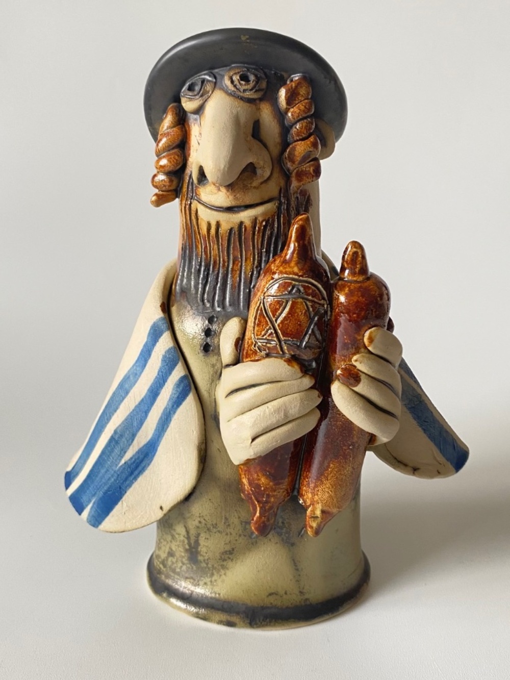 Vintage Vertel Andrea Signed Ceramic Figurine: Traditional Jewish Man in Tallis